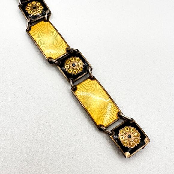 David Andersen Norway Sterling Silver Bracelet w Yellow Black Enamel 70s Signed - Picture 9 of 13